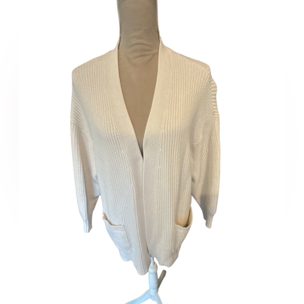 a new day Cream Open-Front Ribbed Pocket Cardigan